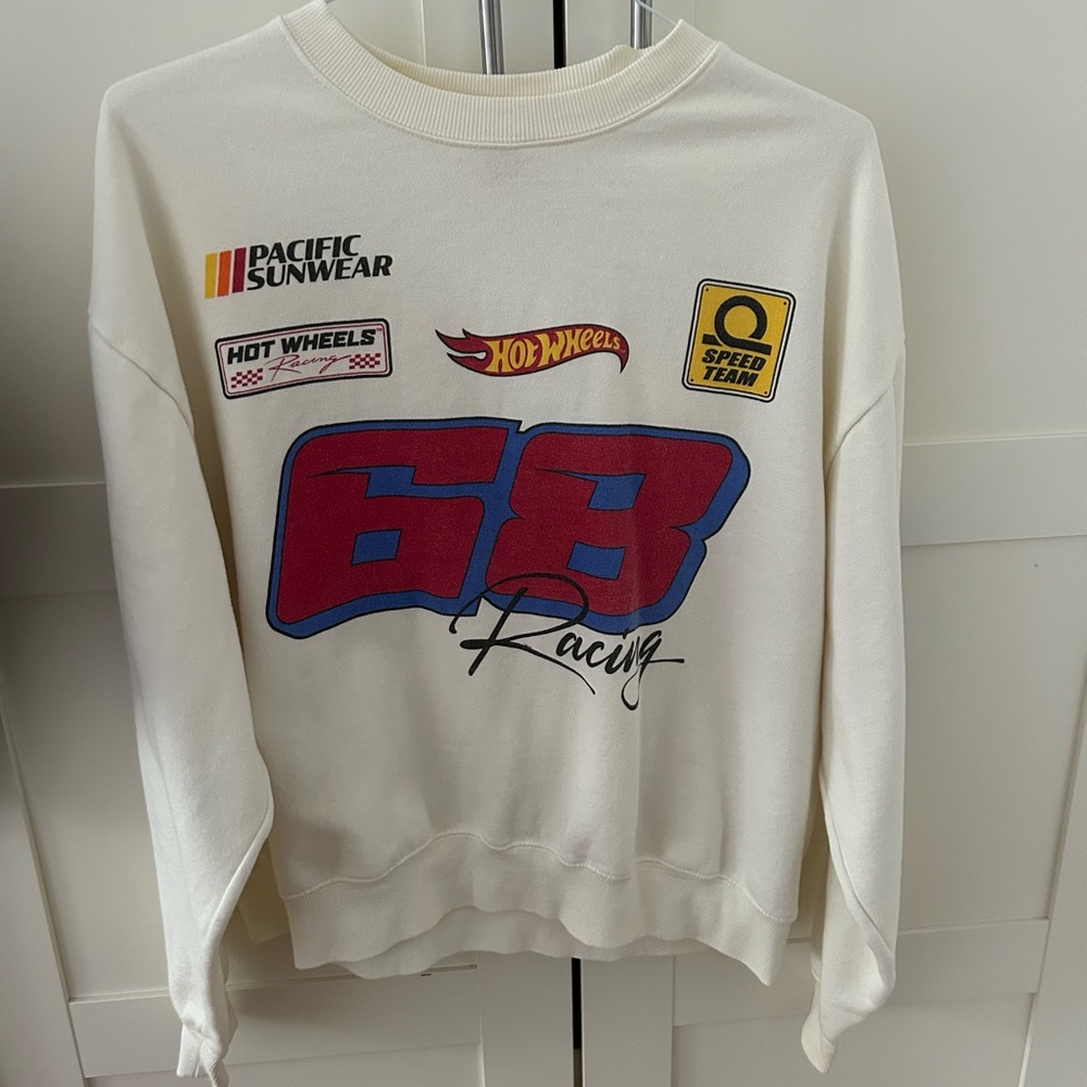PacSun White Racing Graphic Sweatshirt